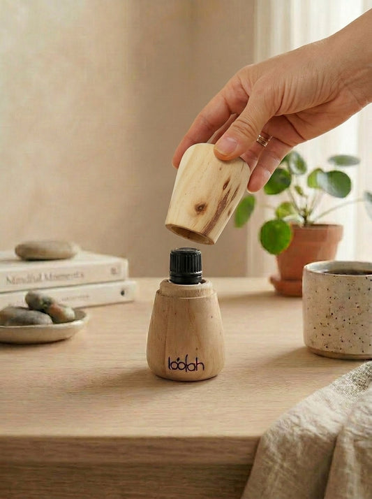 Difusor Natural de Aceites Esenciales en madera con Base y Tapa Loofah