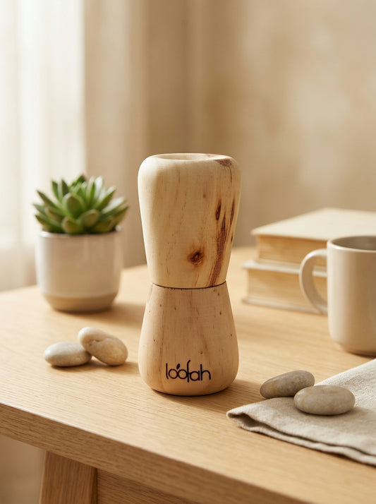 Difusor Natural de Aceites Esenciales en madera con Base y Tapa Loofah